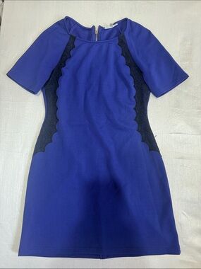 Cobalt Midi Dress with Black Lace Side Panels